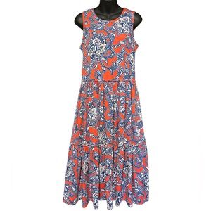 Emma & Michele Pink and Blue Paisley Boho Tiered Sundress SZ S